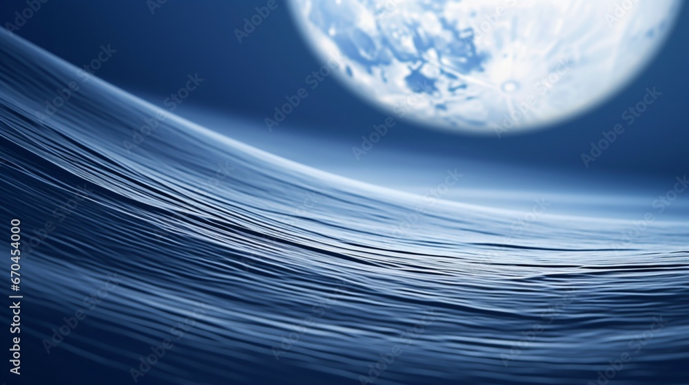 Extreme close-up of abstract blurred moonlit waves, midnight blue and silver moonlight hues, in the style of gradient blurred ,