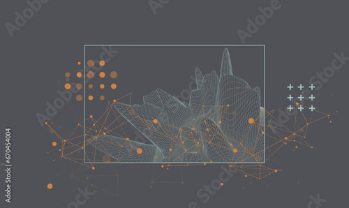 Fototapeta Naklejka Na Ścianę i Meble -  Modern science or technology elements in square. Trendy abstract background. Surface illustration. Hand drawn vector art