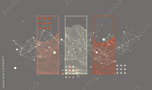 Modern science or technology elements in square. Trendy abstract background. Surface illustration. Hand drawn vector art