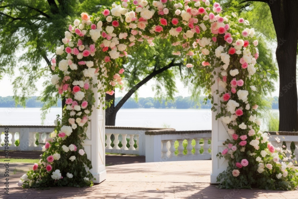 floral archway at outdoor wedding venue