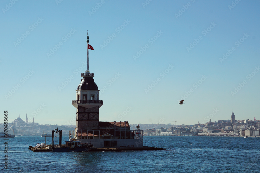 Maiden's Tower (Kiz Kulesi) in the water of Bosphorus in the capital city of Turkey - Istanbul - travel destination