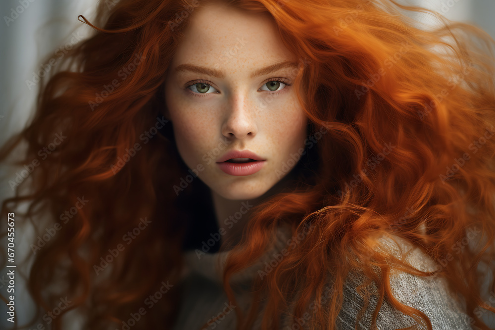 Fototapeta premium red haired woman, woman with red hair, ginger, girl with red hair
