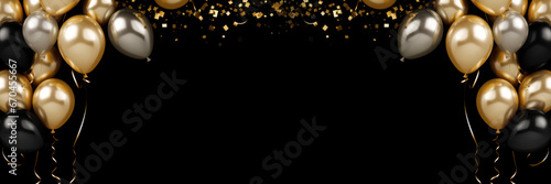 Fototapeta gold black balloon confetti background for graduation birthday happy new year op