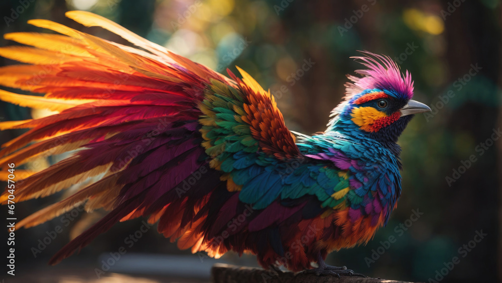 Obraz premium Fantasy multicolored bird. Generative AI.