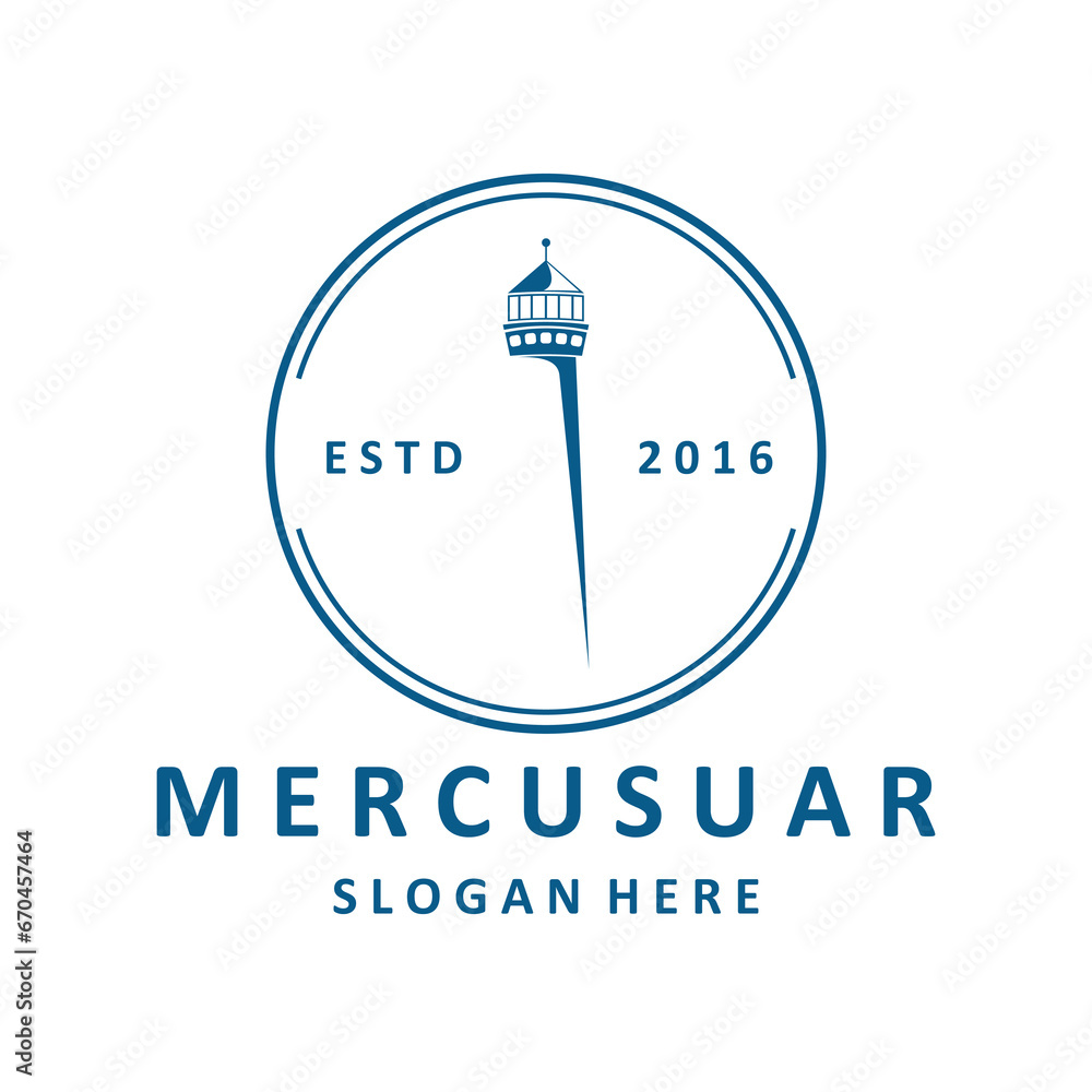 the lighthouse tower logo or symbol is blue, on a white background. the lighthouse tower logo or symbol is blue, on a white background.