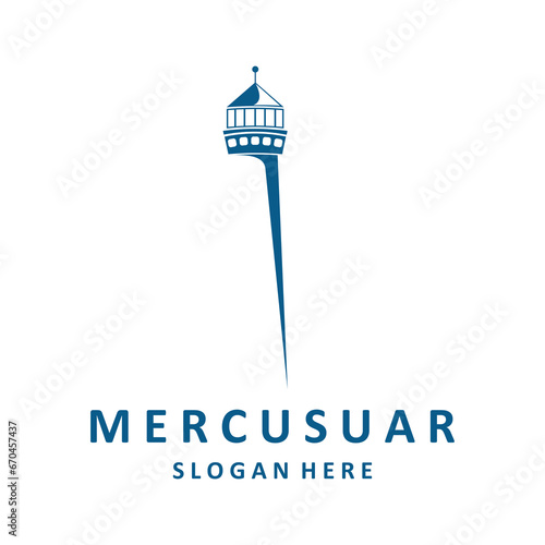 the lighthouse tower logo or symbol is blue, on a white background.