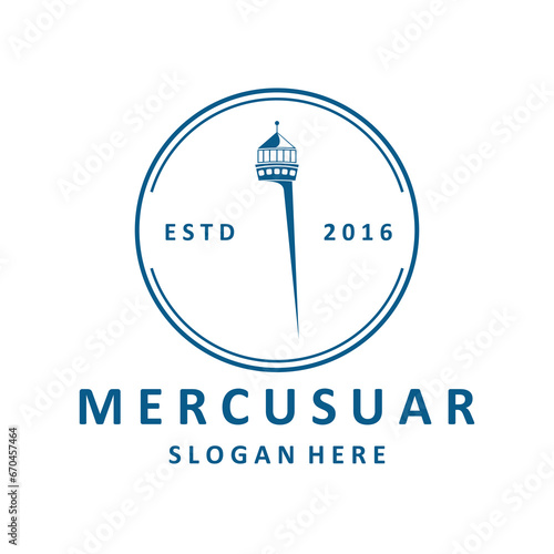 the lighthouse tower logo or symbol is blue, on a white background.