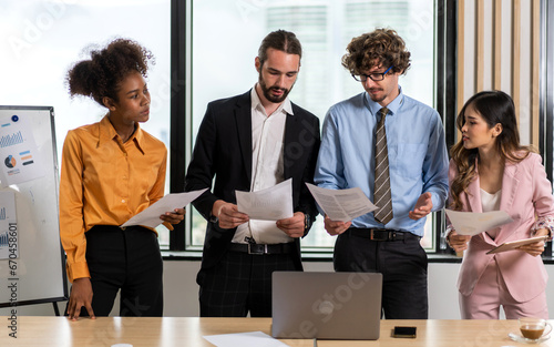 Group of business meeting discussing strategy with startup project analysis finance,management.Success business people plan and brainstorm,marketing,idea,research,organization in office.Teamwork