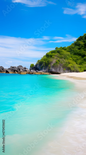 Secluded beach with white sand and turquoise water, mobile background, landscape background, aspect-ratio 9:16, Concept for banner, web background and templates