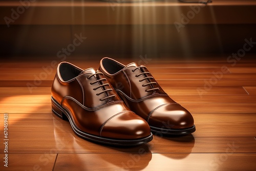 illustration of A pair of sleek leather loafers styled with a sharp, Generative ai © rajesh