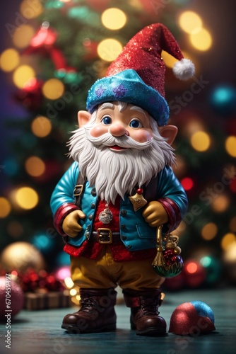 Adorable and charming christmas gnome 3D cartoon character With colorful fur, the gnome with cuteness and holiday spirit. Generative AI.