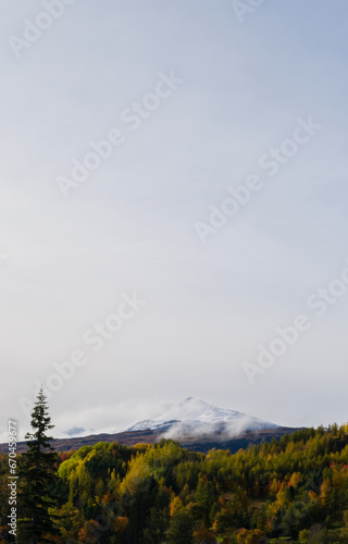 Snowy mountain top in the autumn in Iceland in Akureyri