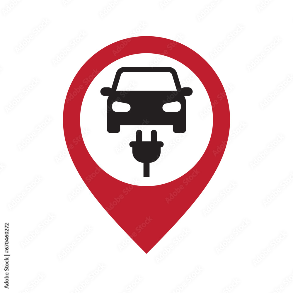 Electric car charge station map pointer, EV charging point GPS pin, Vector illustration Electric car charge station map pointer, EV charging point GPS pin, Vector illustration