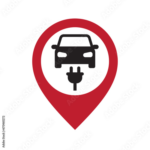 Electric car charge station map pointer, EV charging point GPS pin, Vector illustration