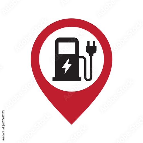 Electric car charge station map pointer, EV charging point GPS pin, Vector illustration