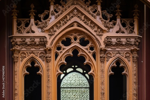 detailed shot of woodwork adornments on gothic revival archway