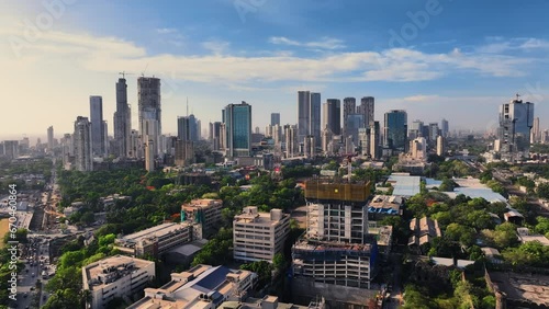 Aerial view of Mumbai City, Maharashtra, India. Drone shot of Mumbai skyline, beautiful weather during summer.