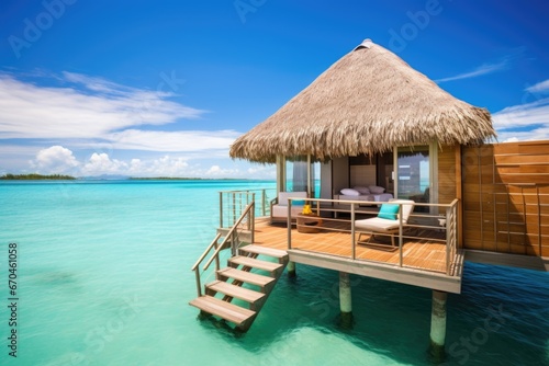 seclude overwater bungalow with private deck and steps into sea