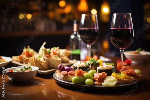 tapas selection served with sangria in a popular spanish bar setting
