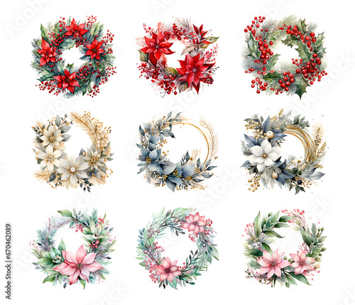 Watercolor christmas wreath holiday winter dectoration