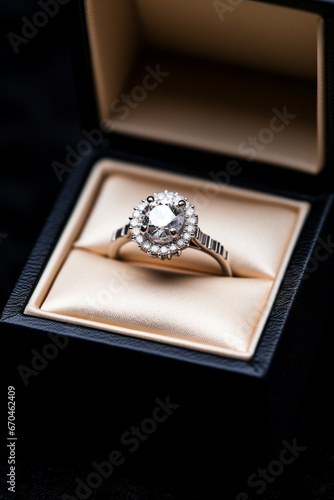 Close up of a stunning engagement ring in a box © Alicia