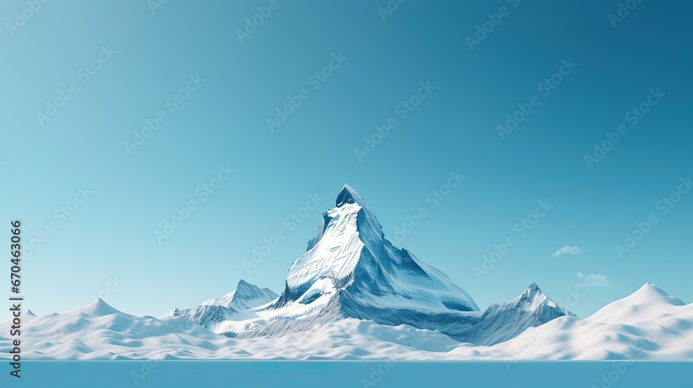 Winter majesty, towering summit, snowy beauty, cold-weather grandeur, serene alpine landscape. Generated by AI.