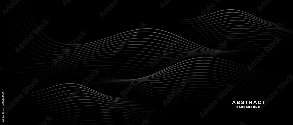 Abstract black background with wavy lines. Digital future technology concept. vector illustration.