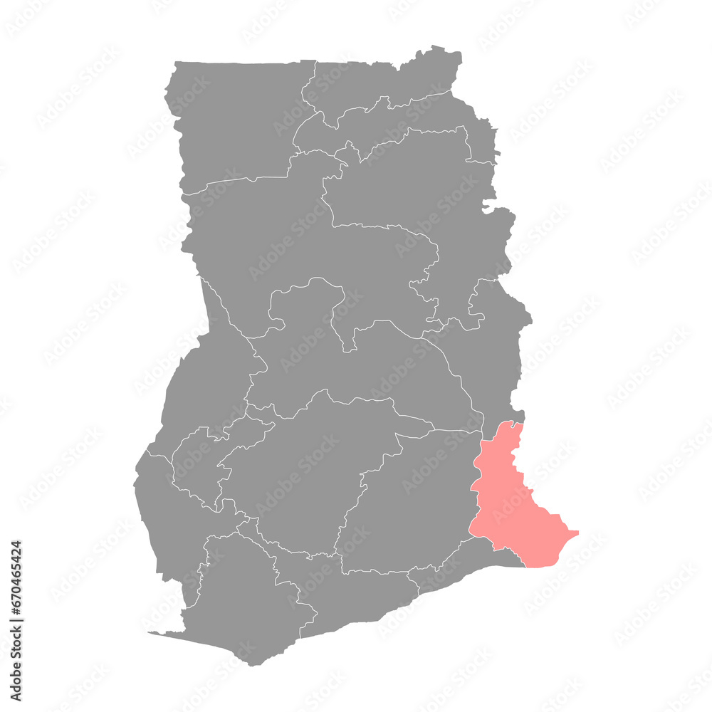 Volta region map, administrative division of Ghana. Vector illustration.