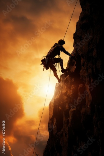 Silhouette of rock mountain climber with any equipment vector illustration