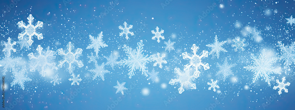 Banner with white snowflakes on blue winter background