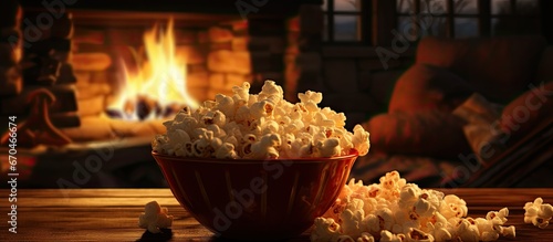 popcorn on the wooden table in modern interieor