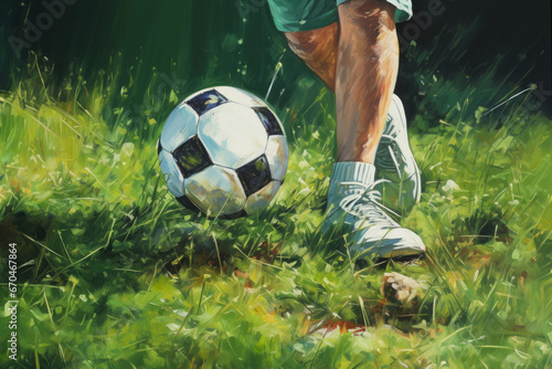 Soccer players run a game and kick soccer ball. European football competition. Concept of sport © bit24
