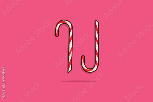 Christmas sweet candy cane sticks pair vector icon illustration. Christmas holiday design concept.