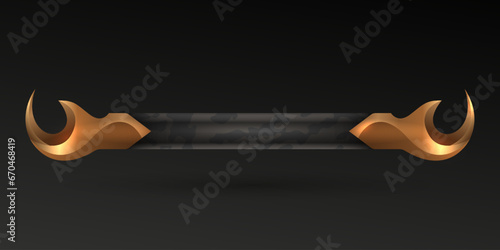 Gold Antique Style Border Game Gui Screen Lower Third Banner Title Bar on Black Background