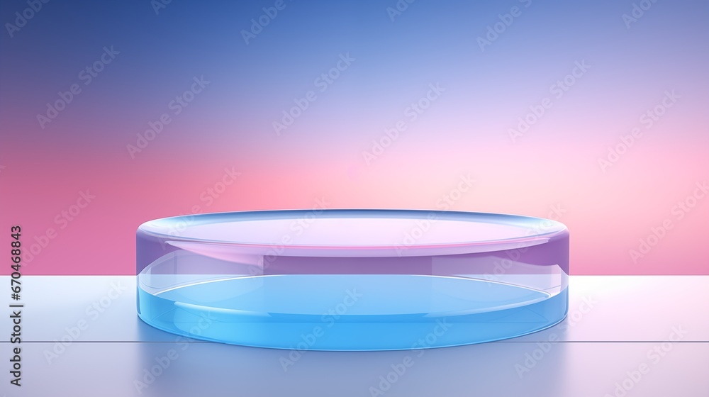 Soft blue and pink color gradient glass podium 3d. Ai generated Soft blue and pink color gradient glass podium 3d. Ai generated