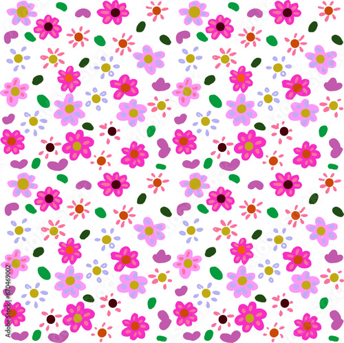 seamless floral pattern, pink flower line art hand drawn pattern background