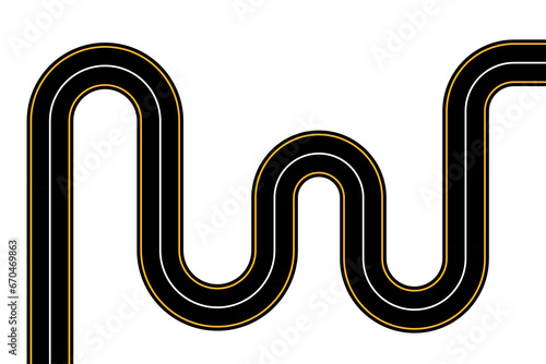 Winding road on white background. Curved asphalt road or highway. Vector illustration. EPS10.