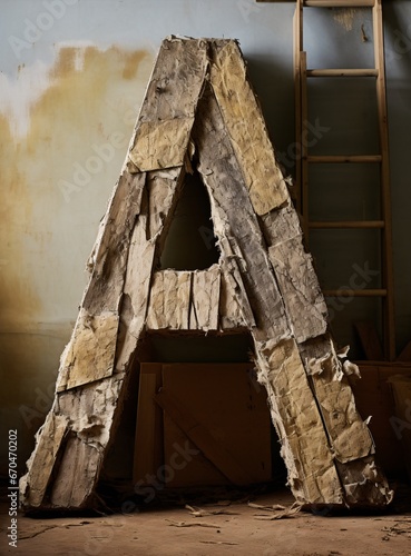 cardboard letter a made from cardboard sticks rough edges large-scaled surfaces photo