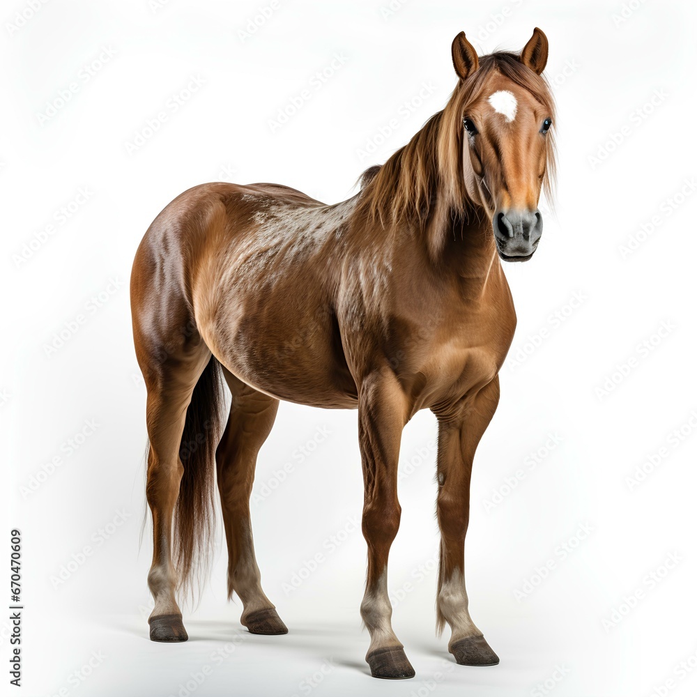 horse isolated on white background with shadow. Full body horse isolated. Brown horse on white background. Horse isolated. Horse. Animal