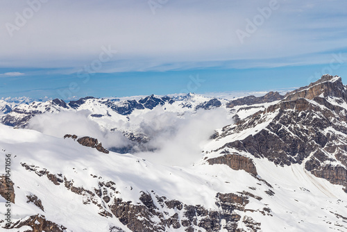 Snow landscape Mount Titlis at 3020 meters altitude in Engelberg Switzerland