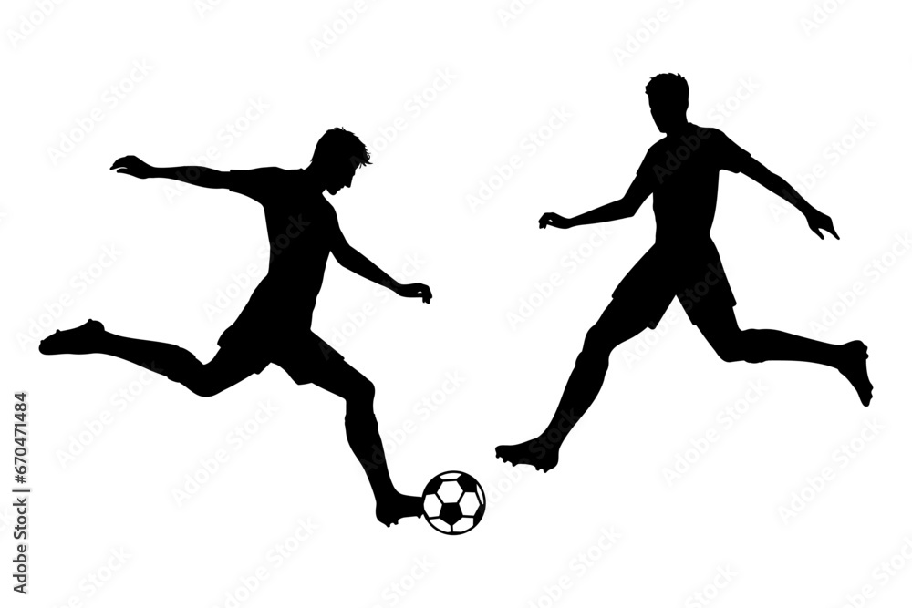 Two soccer players silhouette in action. Vector illustration