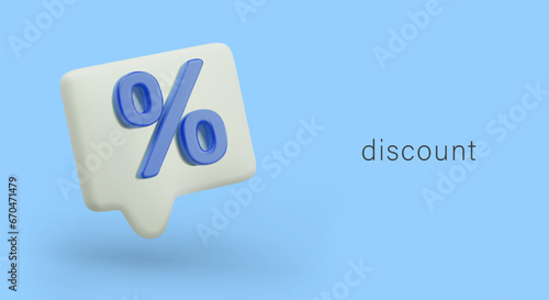 Poster with percentage icon for supermarket. 3d realistic percentage sign on blue background. Business, sales and discounts concept. Vector illustration
