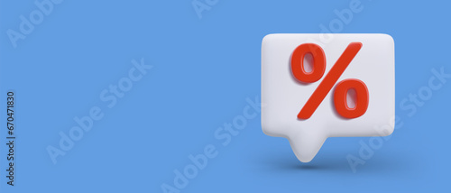 Comment sign with percent. Special offer. Vector image on blue background, place for text, prices, numbers. Announcement of discounts. Commercial concept, sale