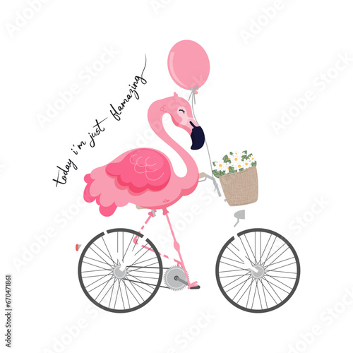 Today I'm Just Flamazing, Beautiful Pink Flamingo Floral Illustration With Lovely Cycle And Slogan