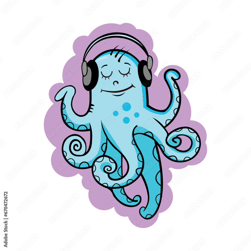 Funny Octopus Cartoon Illustration, Octopus T-shirt Design For Kids, Octopus Sticker Funny Octopus Cartoon Illustration, Octopus T-shirt Design For Kids, Octopus Sticker