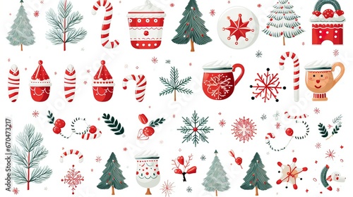 Christmas watercolor staff on white background. Generative AI