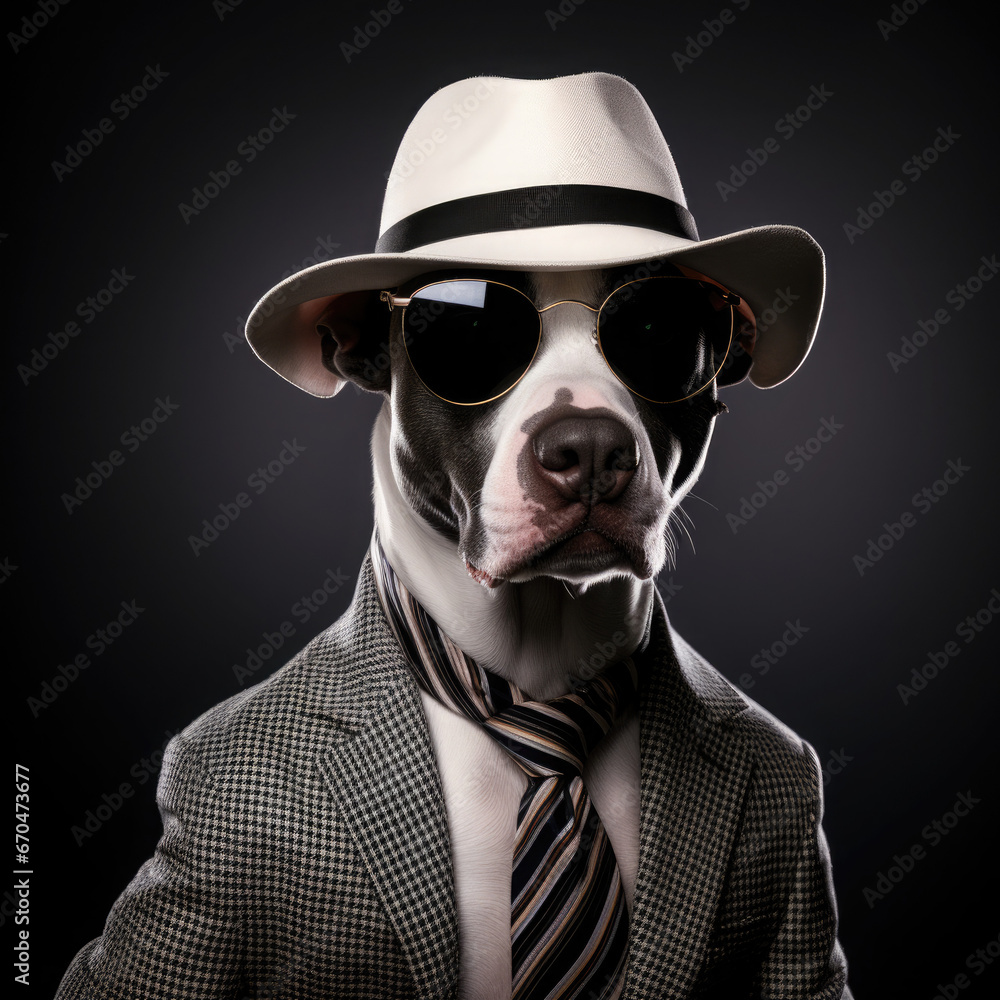 Illustration Hund mit Anzug, Sonnenbrille und Hut Illustration Hund mit Anzug, Sonnenbrille und Hut