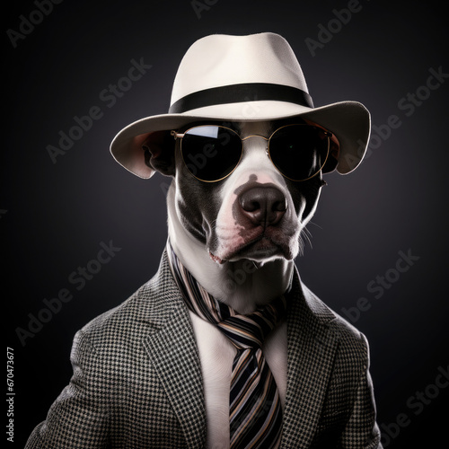 Illustration Hund mit Anzug, Sonnenbrille und Hut © Remo