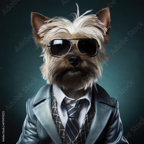 Illustration Hund mit Anzug und Sonnenbrille 