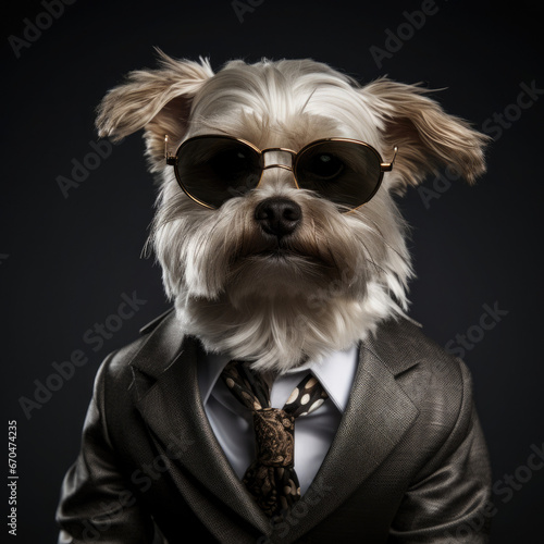 Illustration Hund mit Anzug und Sonnenbrille 